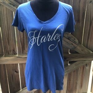 Harley-Davidson Motorcycle El Paso Blue V-Neck Short Sleeve  Fitted Tee Size L